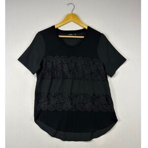 Romantic Gothic Apt 9 Womens Medium Black Mixed Media Lace High Low‎ Blouse Top